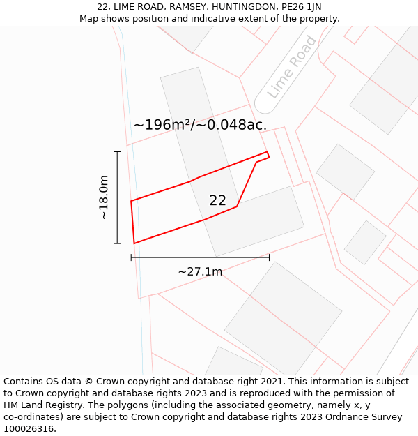22, LIME ROAD, RAMSEY, HUNTINGDON, PE26 1JN: Plot and title map