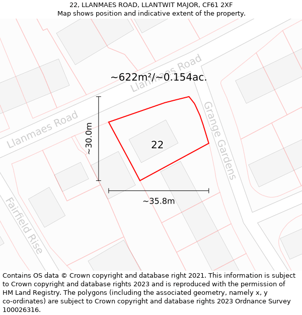 22, LLANMAES ROAD, LLANTWIT MAJOR, CF61 2XF: Plot and title map