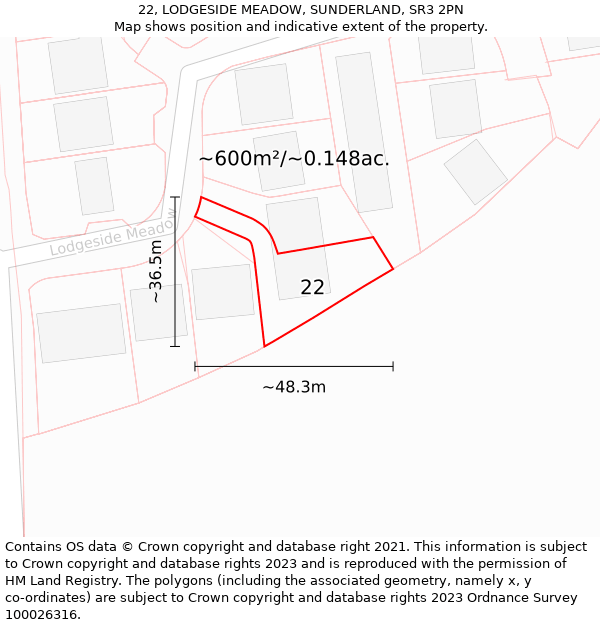 22, LODGESIDE MEADOW, SUNDERLAND, SR3 2PN: Plot and title map