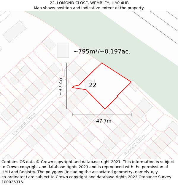 22, LOMOND CLOSE, WEMBLEY, HA0 4HB: Plot and title map