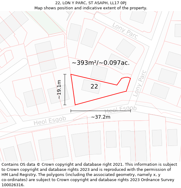 22, LON Y PARC, ST ASAPH, LL17 0PJ: Plot and title map