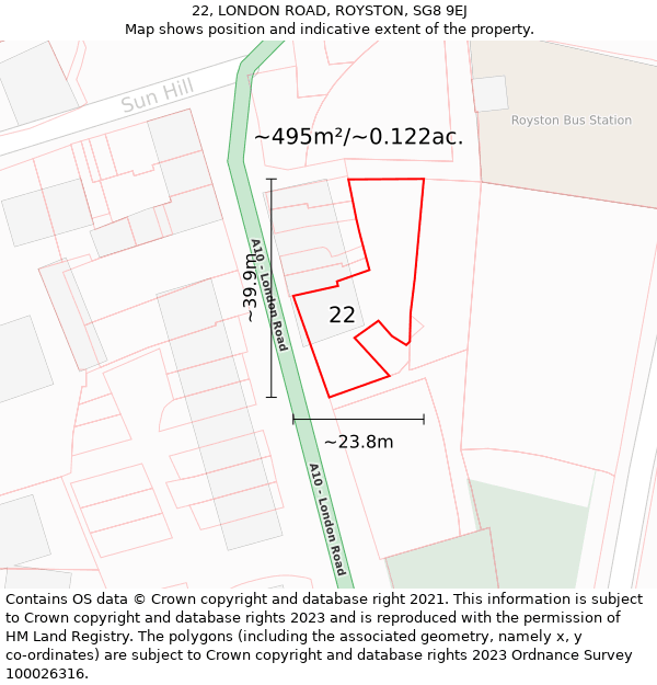 22, LONDON ROAD, ROYSTON, SG8 9EJ: Plot and title map