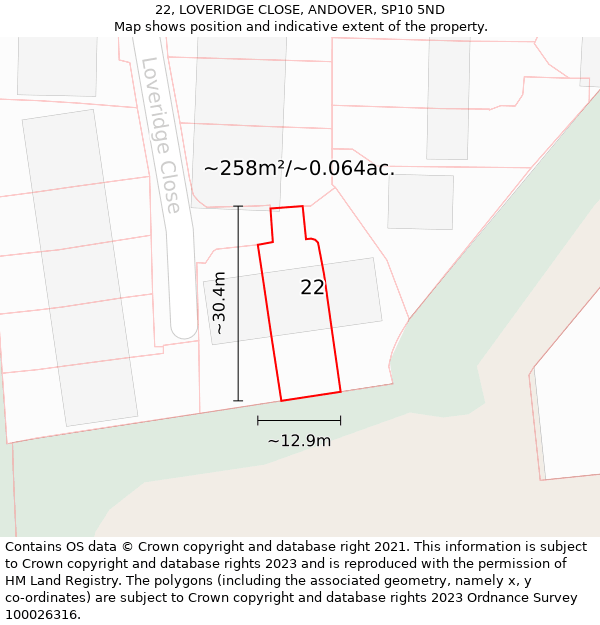 22, LOVERIDGE CLOSE, ANDOVER, SP10 5ND: Plot and title map