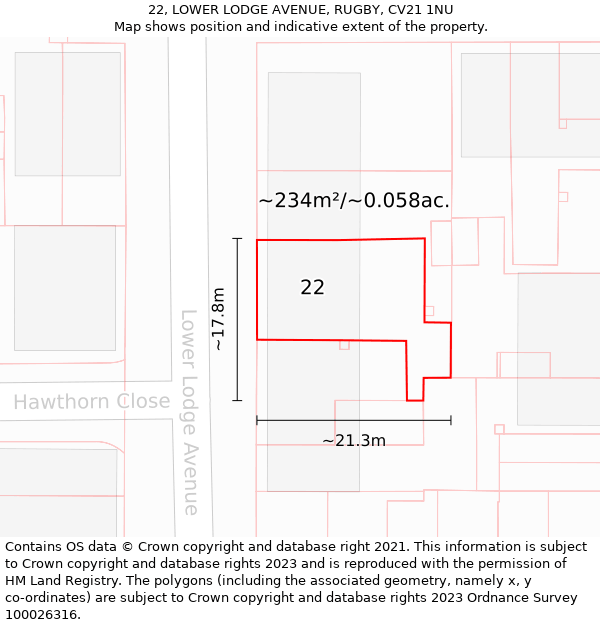 22, LOWER LODGE AVENUE, RUGBY, CV21 1NU: Plot and title map