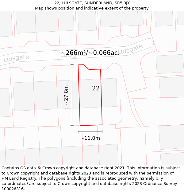 22, LULSGATE, SUNDERLAND, SR5 3JY: Plot and title map