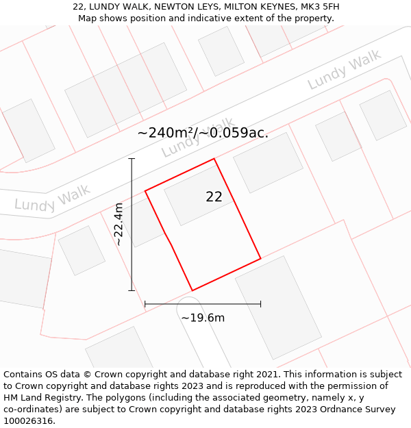 22, LUNDY WALK, NEWTON LEYS, MILTON KEYNES, MK3 5FH: Plot and title map