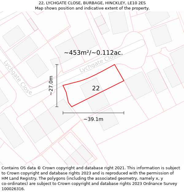 22, LYCHGATE CLOSE, BURBAGE, HINCKLEY, LE10 2ES: Plot and title map