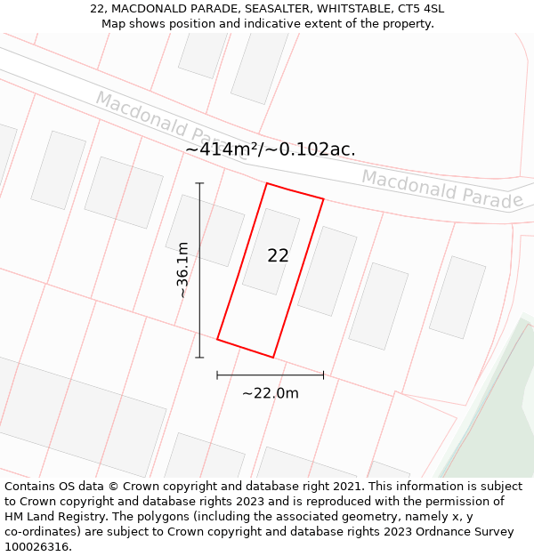 22, MACDONALD PARADE, SEASALTER, WHITSTABLE, CT5 4SL: Plot and title map