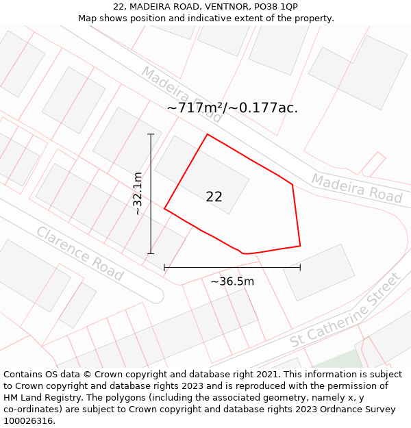 22, MADEIRA ROAD, VENTNOR, PO38 1QP: Plot and title map