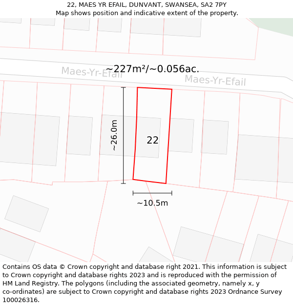 22, MAES YR EFAIL, DUNVANT, SWANSEA, SA2 7PY: Plot and title map