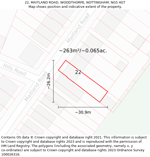 22, MAITLAND ROAD, WOODTHORPE, NOTTINGHAM, NG5 4GT: Plot and title map