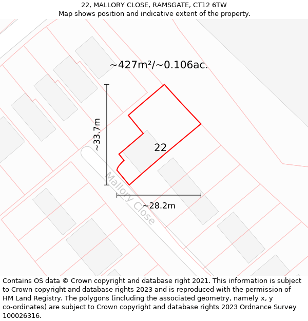 22, MALLORY CLOSE, RAMSGATE, CT12 6TW: Plot and title map