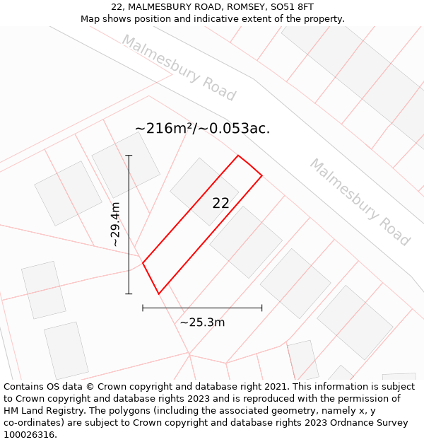 22, MALMESBURY ROAD, ROMSEY, SO51 8FT: Plot and title map