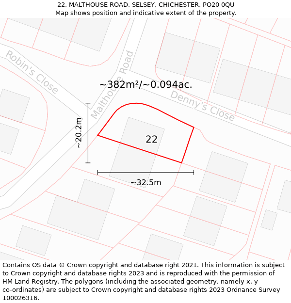 22, MALTHOUSE ROAD, SELSEY, CHICHESTER, PO20 0QU: Plot and title map