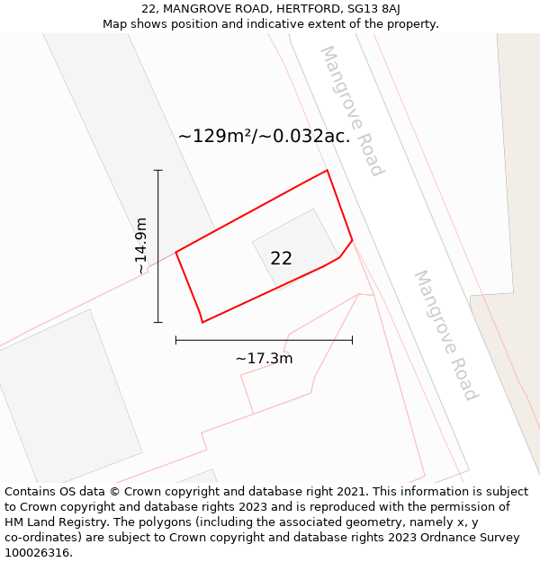 22, MANGROVE ROAD, HERTFORD, SG13 8AJ: Plot and title map