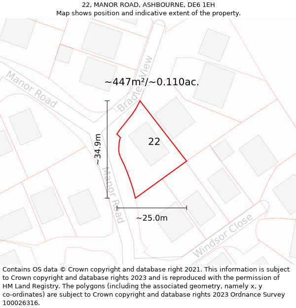 22, MANOR ROAD, ASHBOURNE, DE6 1EH: Plot and title map