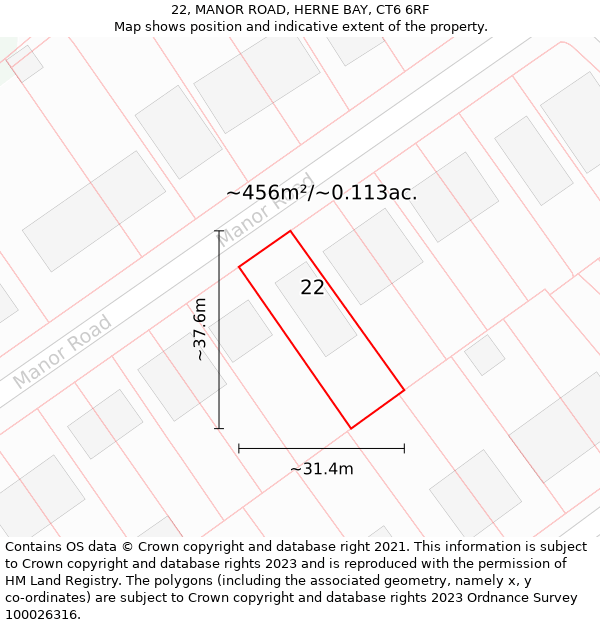 22, MANOR ROAD, HERNE BAY, CT6 6RF: Plot and title map