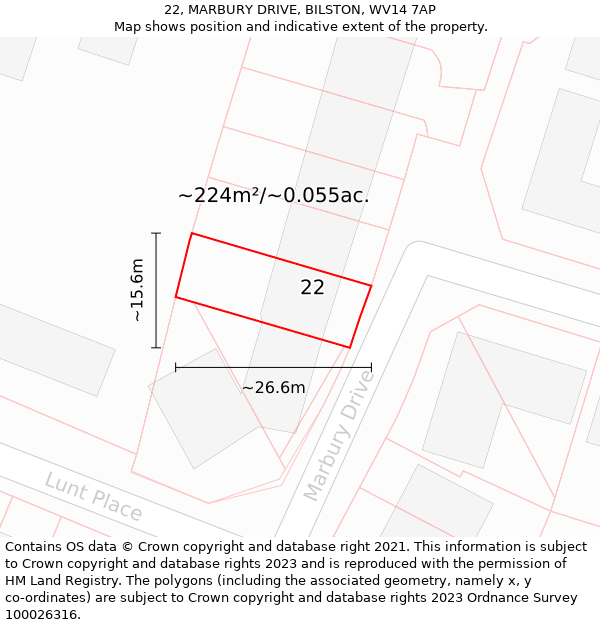 22, MARBURY DRIVE, BILSTON, WV14 7AP: Plot and title map