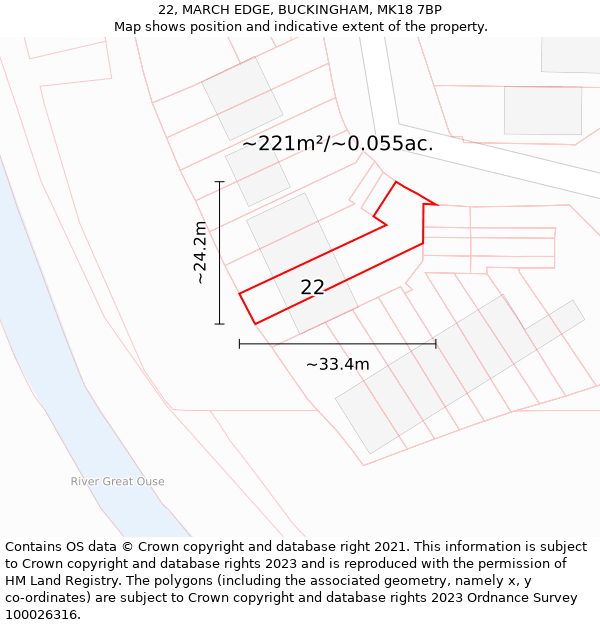 22, MARCH EDGE, BUCKINGHAM, MK18 7BP: Plot and title map