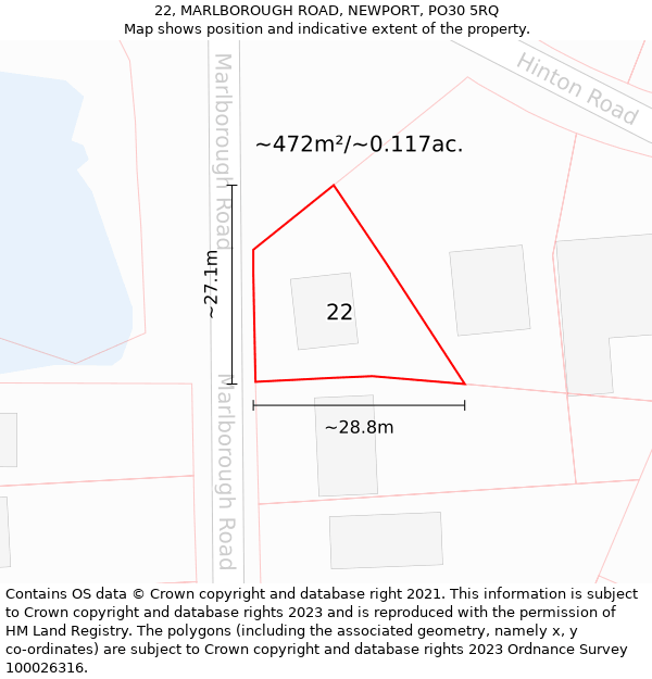 22, MARLBOROUGH ROAD, NEWPORT, PO30 5RQ: Plot and title map