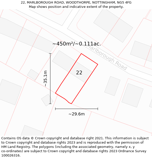 22, MARLBOROUGH ROAD, WOODTHORPE, NOTTINGHAM, NG5 4FG: Plot and title map