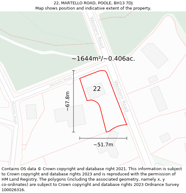 22, MARTELLO ROAD, POOLE, BH13 7DJ: Plot and title map