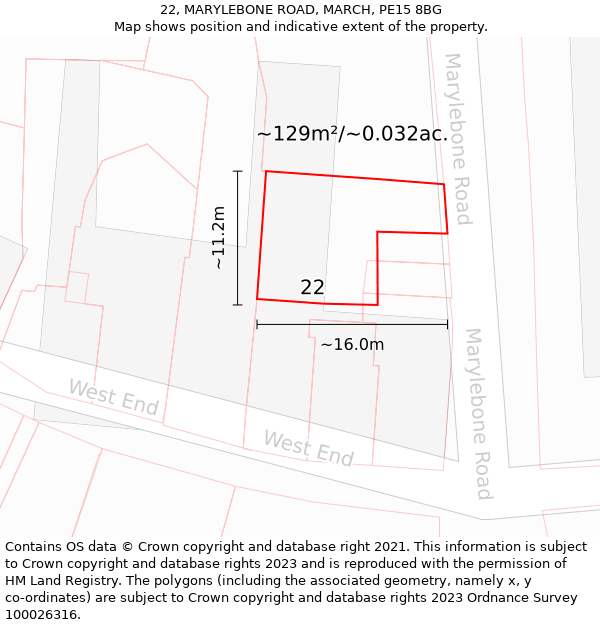 22, MARYLEBONE ROAD, MARCH, PE15 8BG: Plot and title map