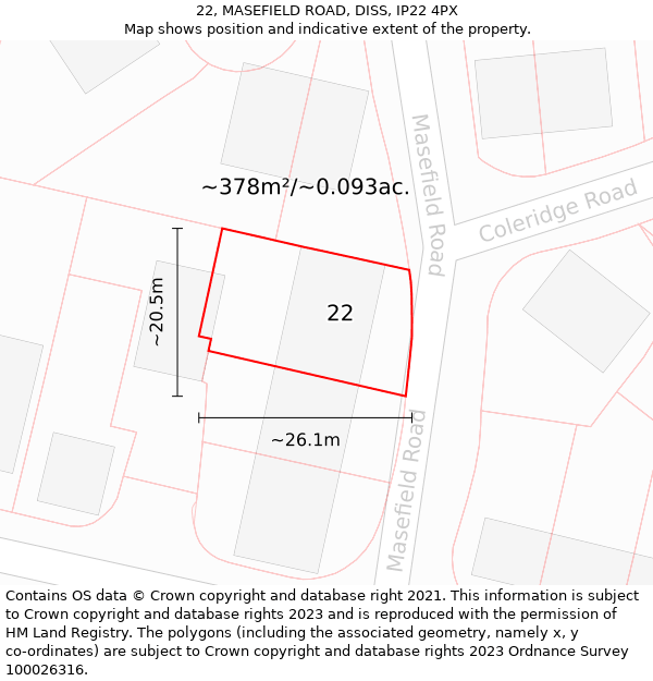 22, MASEFIELD ROAD, DISS, IP22 4PX: Plot and title map