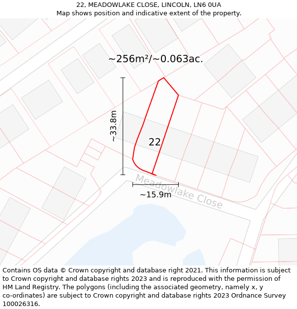 22, MEADOWLAKE CLOSE, LINCOLN, LN6 0UA: Plot and title map