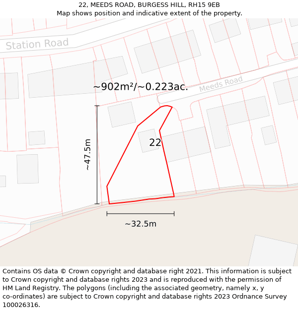 22, MEEDS ROAD, BURGESS HILL, RH15 9EB: Plot and title map