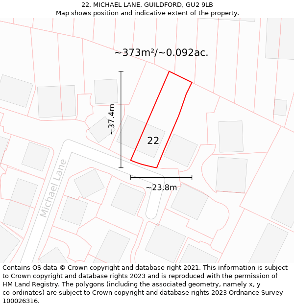 22, MICHAEL LANE, GUILDFORD, GU2 9LB: Plot and title map