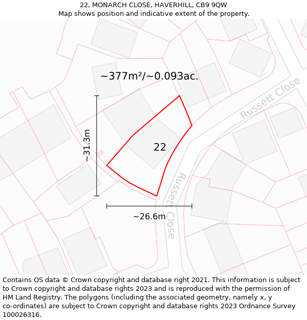 22, MONARCH CLOSE, HAVERHILL, CB9 9QW: Plot and title map