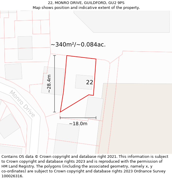 22, MONRO DRIVE, GUILDFORD, GU2 9PS: Plot and title map