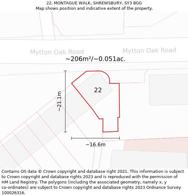 22, MONTAGUE WALK, SHREWSBURY, SY3 8GG: Plot and title map