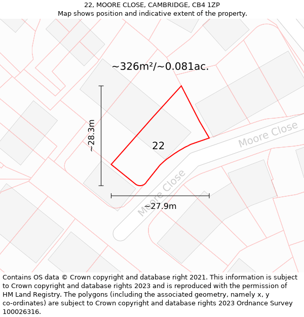 22, MOORE CLOSE, CAMBRIDGE, CB4 1ZP: Plot and title map