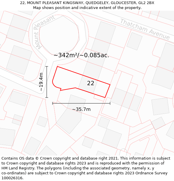 22, MOUNT PLEASANT KINGSWAY, QUEDGELEY, GLOUCESTER, GL2 2BX: Plot and title map