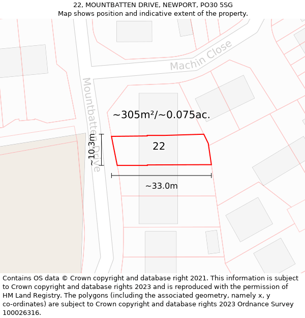 22, MOUNTBATTEN DRIVE, NEWPORT, PO30 5SG: Plot and title map