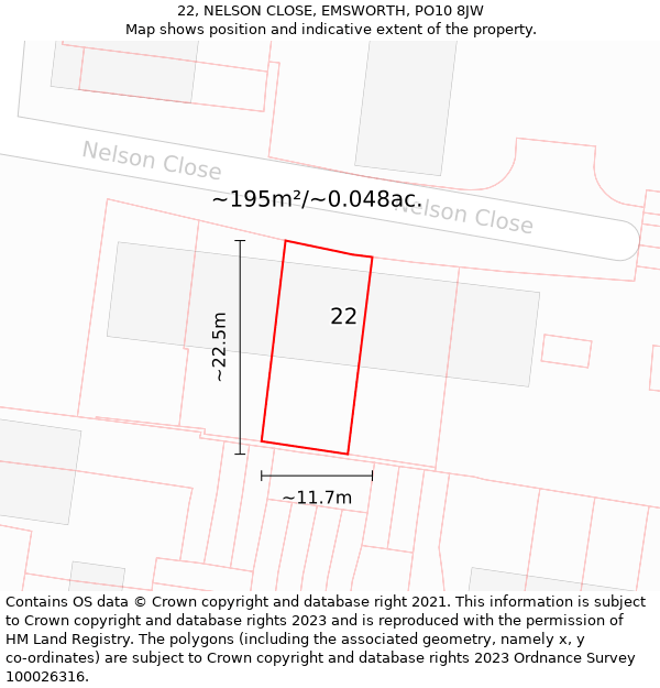 22, NELSON CLOSE, EMSWORTH, PO10 8JW: Plot and title map