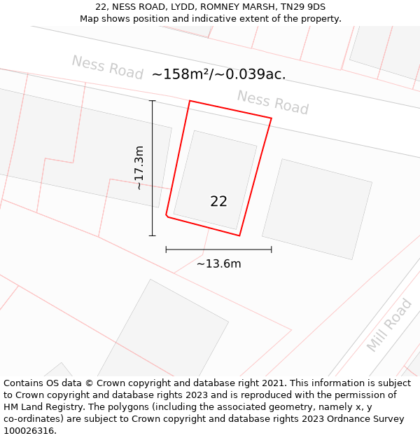 22, NESS ROAD, LYDD, ROMNEY MARSH, TN29 9DS: Plot and title map