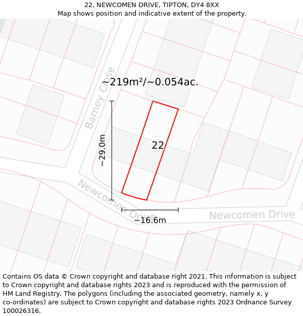 22, NEWCOMEN DRIVE, TIPTON, DY4 8XX: Plot and title map