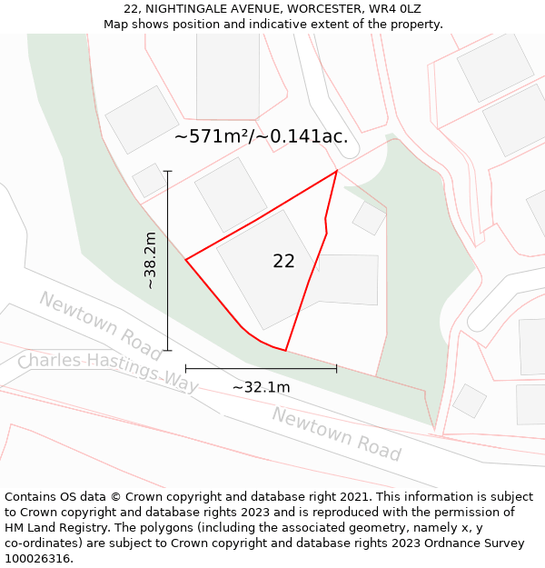 22, NIGHTINGALE AVENUE, WORCESTER, WR4 0LZ: Plot and title map
