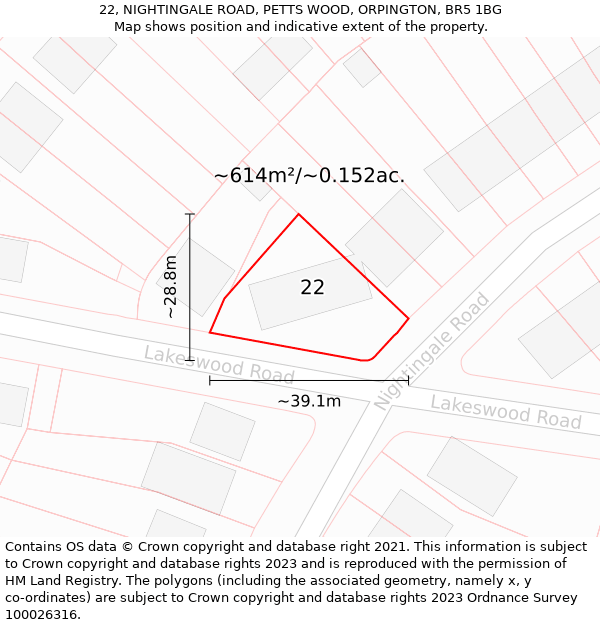 22, NIGHTINGALE ROAD, PETTS WOOD, ORPINGTON, BR5 1BG: Plot and title map