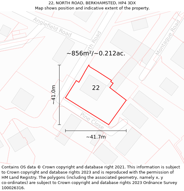 22, NORTH ROAD, BERKHAMSTED, HP4 3DX: Plot and title map