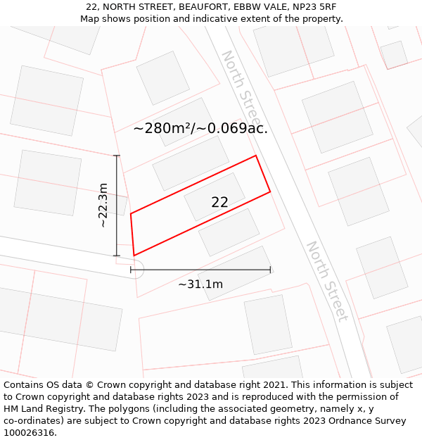 22, NORTH STREET, BEAUFORT, EBBW VALE, NP23 5RF: Plot and title map