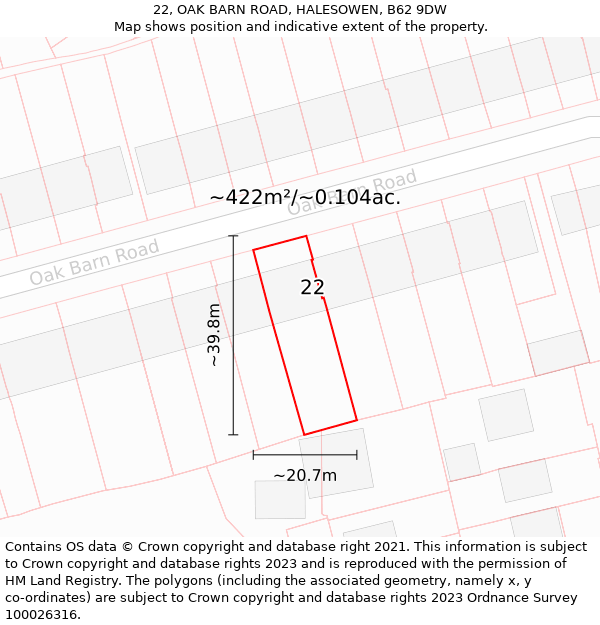 22, OAK BARN ROAD, HALESOWEN, B62 9DW: Plot and title map