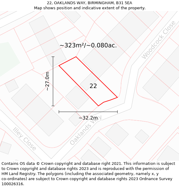 22, OAKLANDS WAY, BIRMINGHAM, B31 5EA: Plot and title map