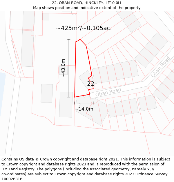 22, OBAN ROAD, HINCKLEY, LE10 0LL: Plot and title map