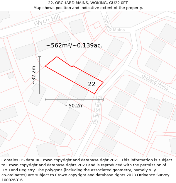 22, ORCHARD MAINS, WOKING, GU22 0ET: Plot and title map