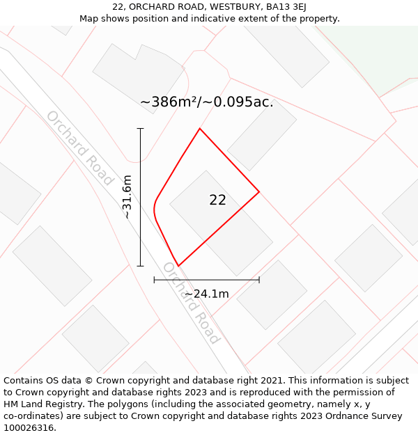 22, ORCHARD ROAD, WESTBURY, BA13 3EJ: Plot and title map