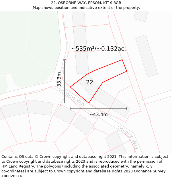 22, OSBORNE WAY, EPSOM, KT19 8GR: Plot and title map